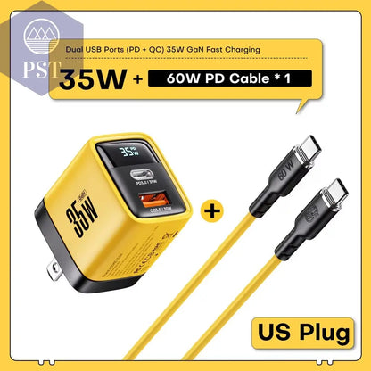 Asome Tech 35W Gan Ladegerät Led Display Qc 3,0 30W 25W Pd Pps Schnell Ladung Usb Typ C Ladegerät Für Iphone 14 Pro Samsung S23 Xiaomi      Us-Plug-With-Cable PST PS Tradings