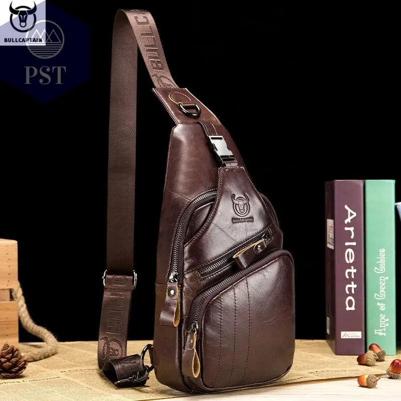 BULLCAPTAIN 2024 Genuine Leather Chest Bag Men's Fashion Style Casual Straddle Bag Business Large Capacity Leather Men's Luggage - PST PS Tradings