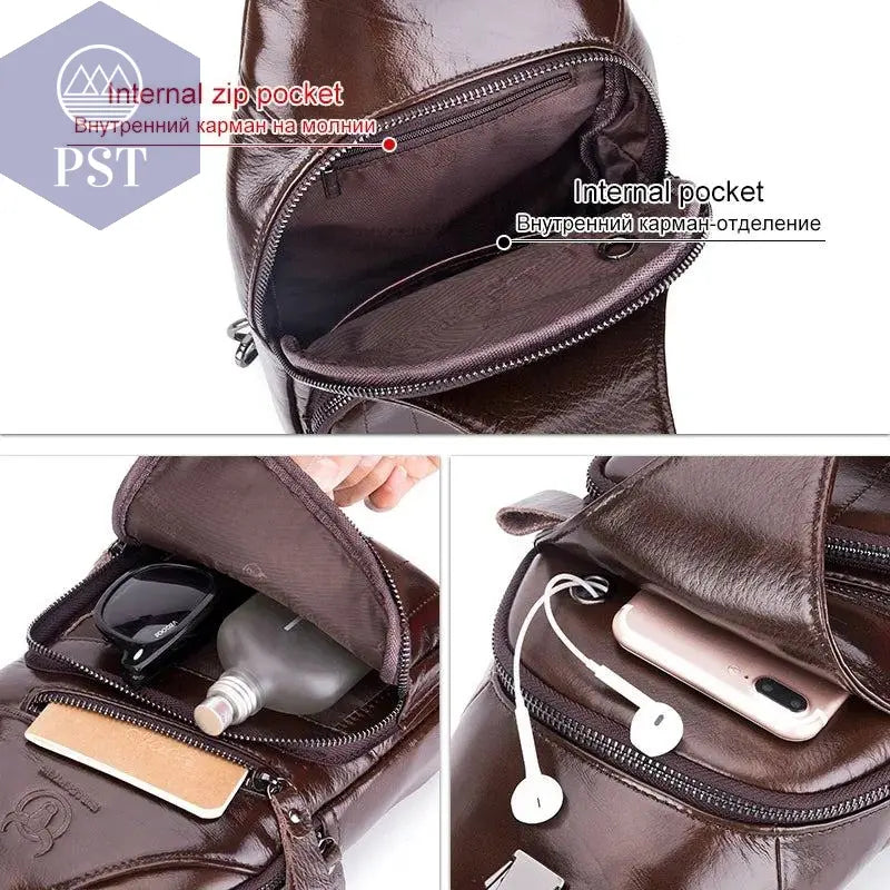 BULLCAPTAIN 2024 Genuine Leather Chest Bag Men's Fashion Style Casual Straddle Bag Business Large Capacity Leather Men's Luggage - PST PS Tradings