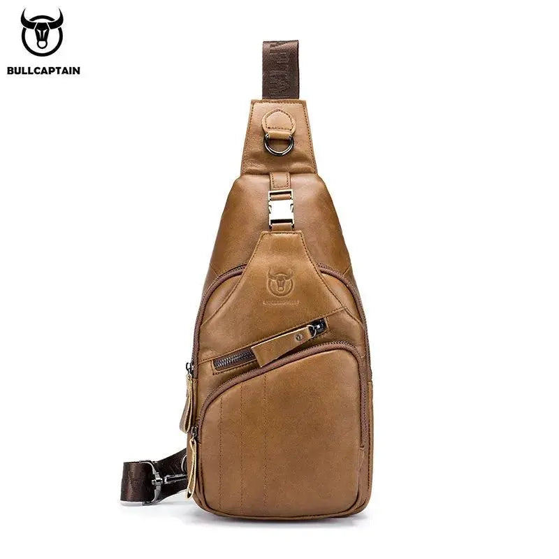 BULLCAPTAIN 2024 Genuine Leather Chest Bag Men's Fashion Style Casual Straddle Bag Business Large Capacity Leather Men's Luggage - PST PS Tradings