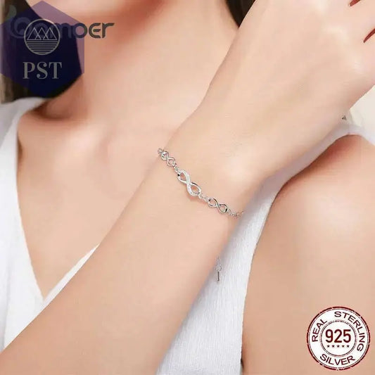 Bamoer Authentische 925 Sterling Silber Unendlichkeit Liebe Kette Link Einstellbare Zirkon Armband für Frauen Luxus Silber Schmuck SCB037 - Property & Safety Tradings