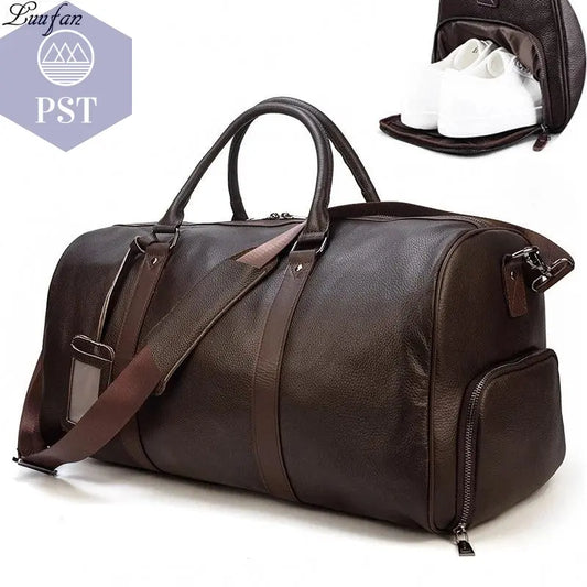 Big Capacity Genuine Leather Travel Bag For Men Women Soft Black Cowhide Casual Travel Duffel Large Luggage Weekend Shoulder Bag - PST PS Tradings  PST PS Tradings