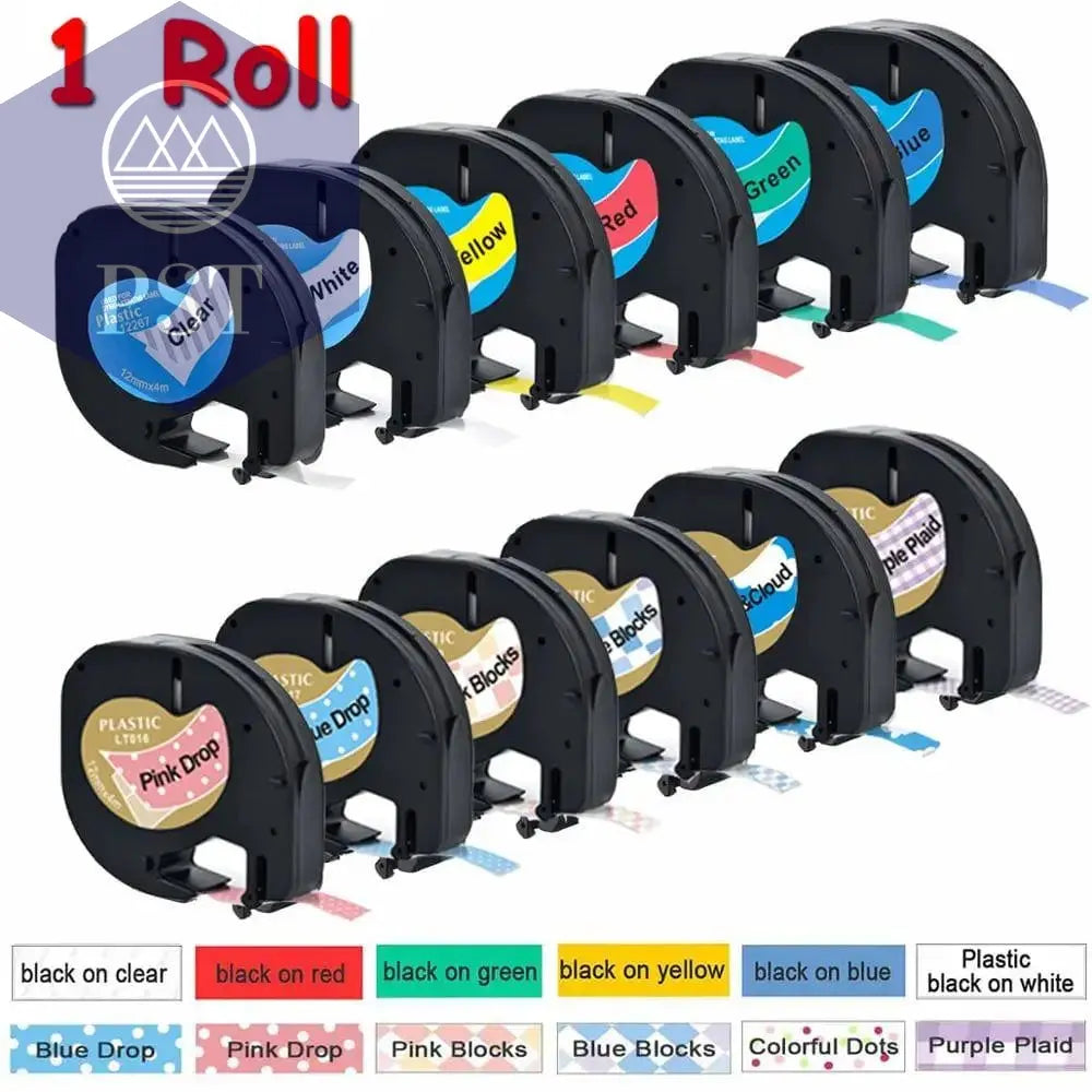 CIDY 91201 Compatible 12mm*4m Black on white Dymo Letratag Plastic Tape LT 91331 LT9120112267 18769 18771 for LT-100H LT-100T - PST PS Tradings