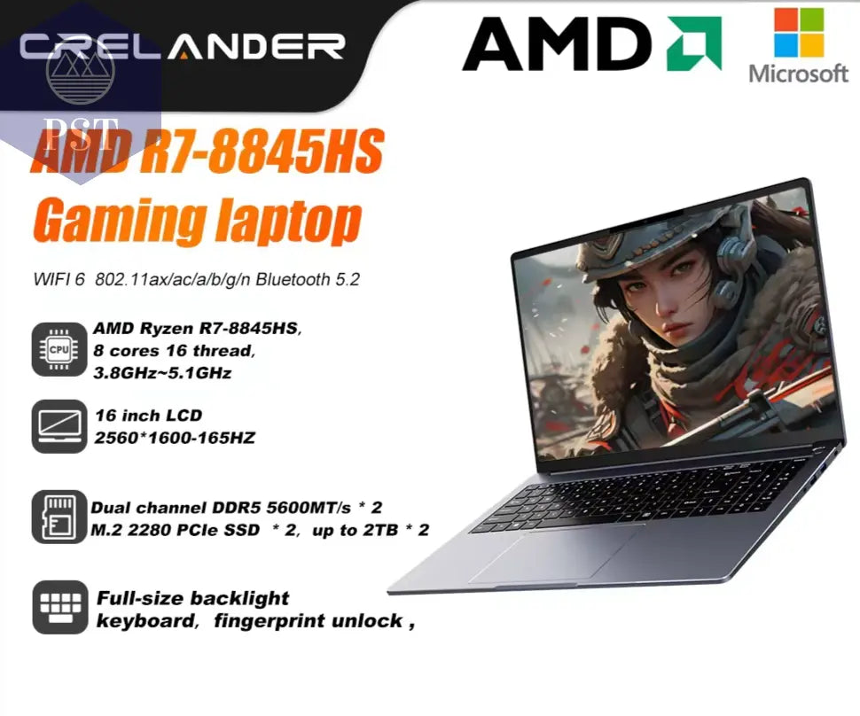 CRELANDER Laptop AMD Ryzen 8845HS Prozessor 12 Kerne 16 Thread 16 Zoll LCD 2560*1600-165HZ DDR5 Notebook Computer Gaming Laptops PST PS Tradings  PST PS Tradings Ddr5-16Gb-512Gb-Ssd-Amd-Ryzen-8845Hs-Us PST PS Tradings