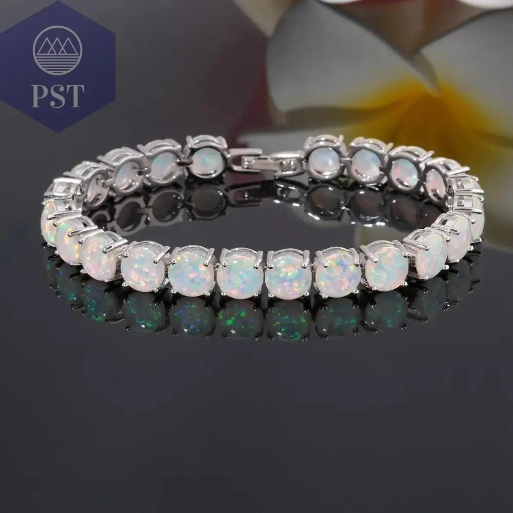 Cineily White Fire Opal Stein Kettenglied Armband & Armreifen versilbert Luxus größere Boho Bohemia Sommers chmuck Geschenke für Frauen       PST PS Tradings