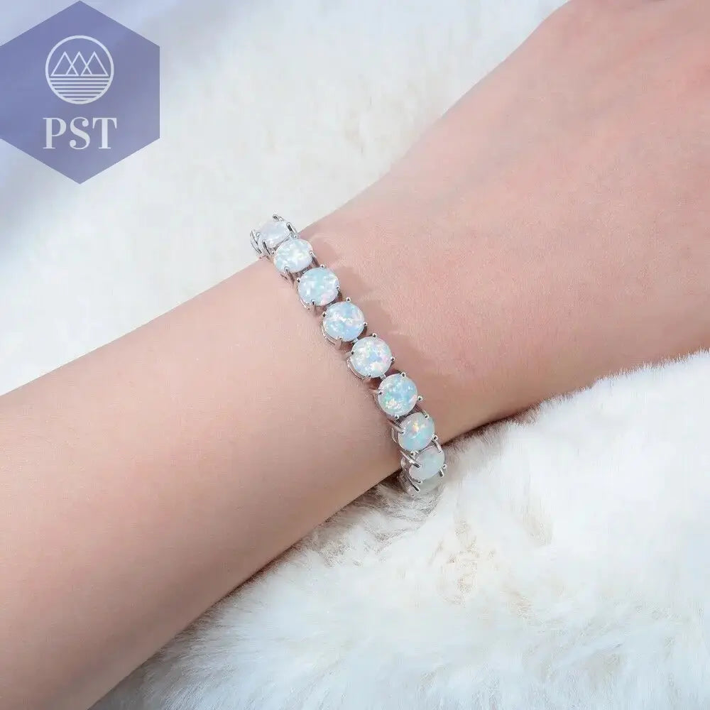 Cineily White Fire Opal Stein Kettenglied Armband & Armreifen versilbert Luxus größere Boho Bohemia Sommers chmuck Geschenke für Frauen       PST PS Tradings