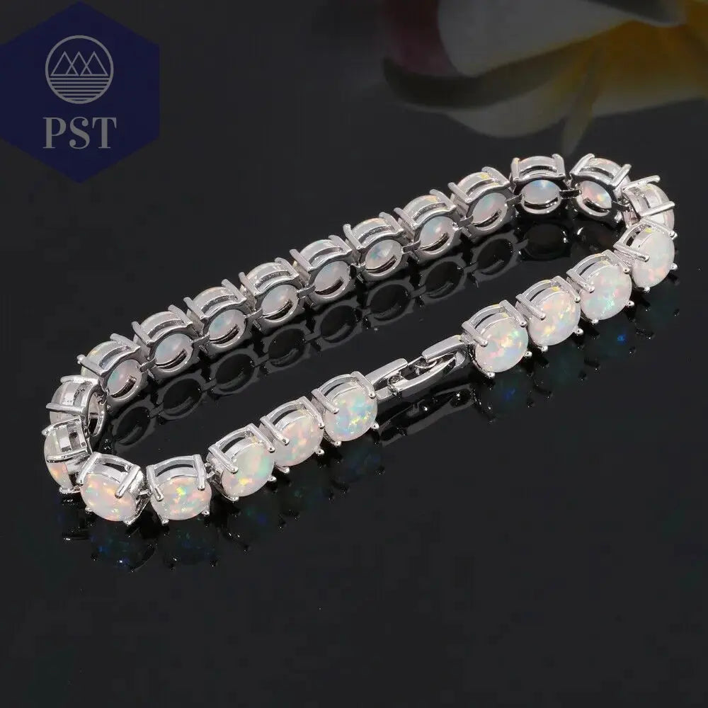 Cineily White Fire Opal Stein Kettenglied Armband & Armreifen versilbert Luxus größere Boho Bohemia Sommers chmuck Geschenke für Frauen       PST PS Tradings