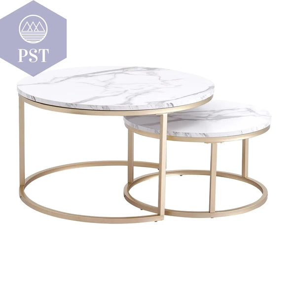Couchtisch Set Mit Marmorstruktur Für Wohnzimmer, Sofa, Seitlicher Runder Kaffee- Und Teetisch, 2-In-1-Kombinationsmöbel, Goldenes Weiß PST PS Tradings Tische PST PS Tradings 80Cm-And-60Cm PST PS Tradings Couchtisch Set Mit Marmorstruktur Für Wohnzimmer, Sofa, Seitlicher Runder Kaffee- Und Teetisch, 2-In-1-Kombinationsmöbel, Goldenes Weiß Tische