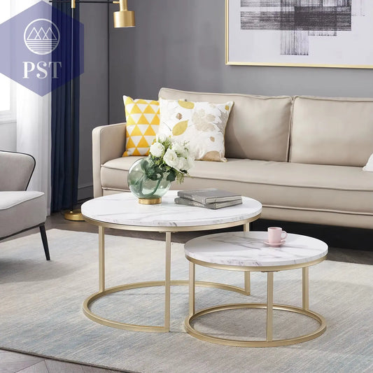 Couchtisch Set Mit Marmorstruktur Für Wohnzimmer, Sofa, Seitlicher Runder Kaffee- Und Teetisch, 2-In-1-Kombinationsmöbel, Goldenes Weiß PST PS Tradings Tische PST PS Tradings  PST PS Tradings Couchtisch Set Mit Marmorstruktur Für Wohnzimmer, Sofa, Seitlicher Runder Kaffee- Und Teetisch, 2-In-1-Kombinationsmöbel, Goldenes Weiß Tische