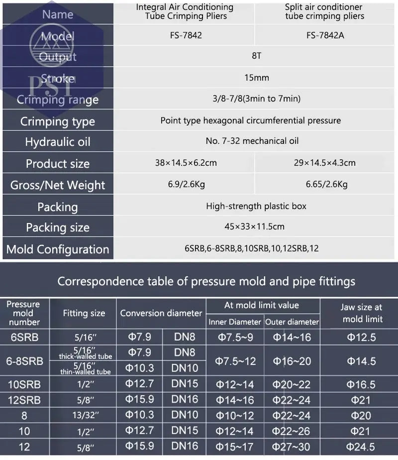 Crimping Plier Car Air-Conditioning Pipe Pressing Machine Manual Hydraulic Hose Repairing Air-Conditioning Pipe Crimping Tool       PST PS Tradings