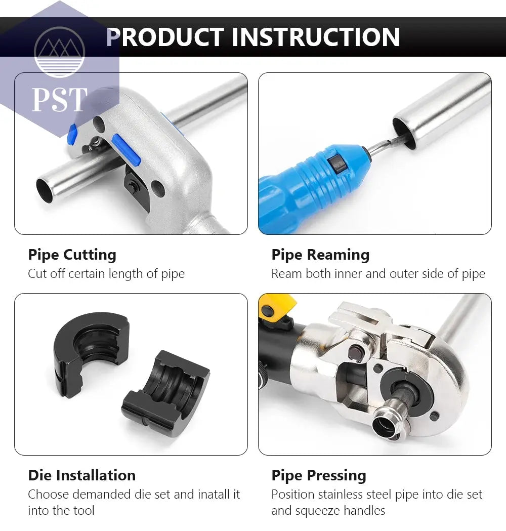 Europe Warehouse Hydraulic Pex Pipe Crimping Tools for Pex,Stainless Steel and Copper Pipe with TH,U,V,M,VAU jaws       PST PS Tradings