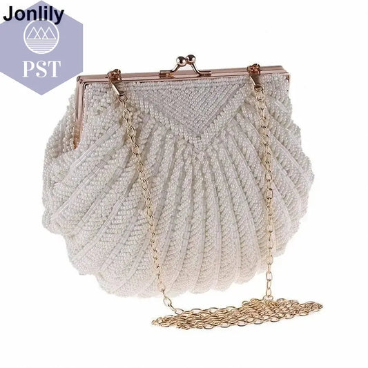 Evening Bags Women Clutch Evening Clutch Bags Wedding Bridal Handbag Pearl Beaded Fashion Shell Chain Party Bags LI-383 - Property & Safety Tradings