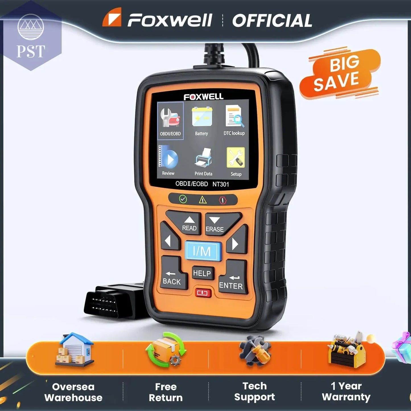 FOXWELL NT301 OBD2 Scanner Check Engine Code Reader Professional ODB2 OBD2 Automotive Scanner Car Diagnostic Tools PK ELM327 - PST PS Tradings