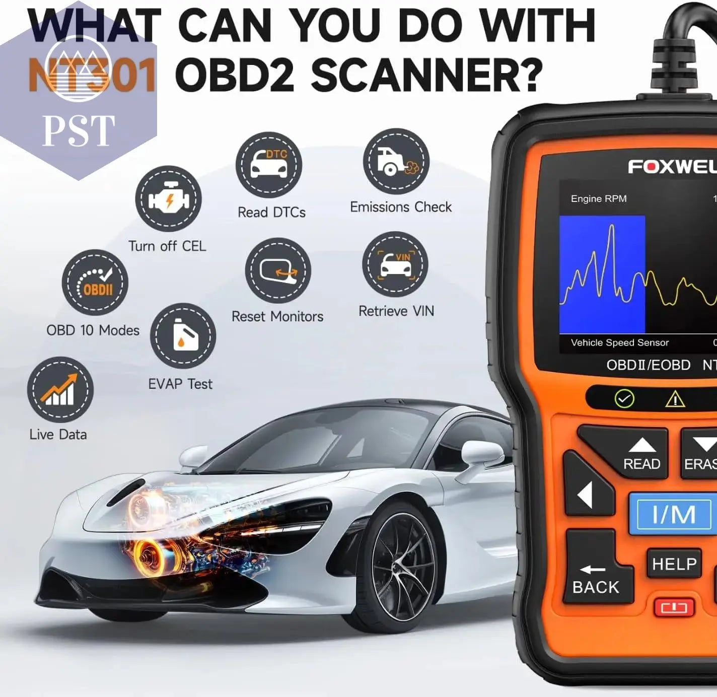 FOXWELL NT301 OBD2 Scanner Check Engine Code Reader Professional ODB2 OBD2 Automotive Scanner Car Diagnostic Tools PK ELM327 - PST PS Tradings