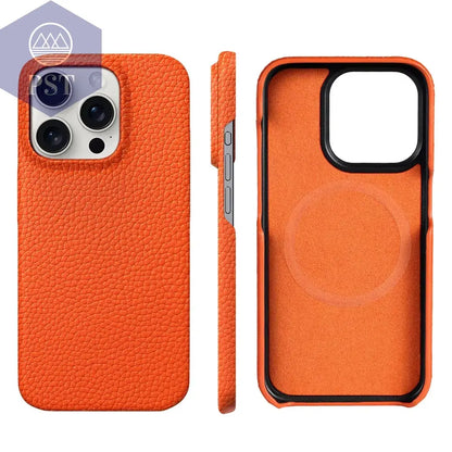 Für Magsafe Fall Für Iphone 15 16 Pro Max Promax 15Pro 16Pro Natürliche Rindsleder Litschi Leder Magnets Chutz Luxus Telefon Rückseite PST PS Tradings  PST PS Tradings Orange-For-Iphone-16Pro-Max PST PS Tradings Für Magsafe Fall Für Iphone 15 16 Pro Max Promax 15Pro 16Pro Natürliche Rindsleder Litschi Leder Magnets Chutz Luxus Telefon Rückseite