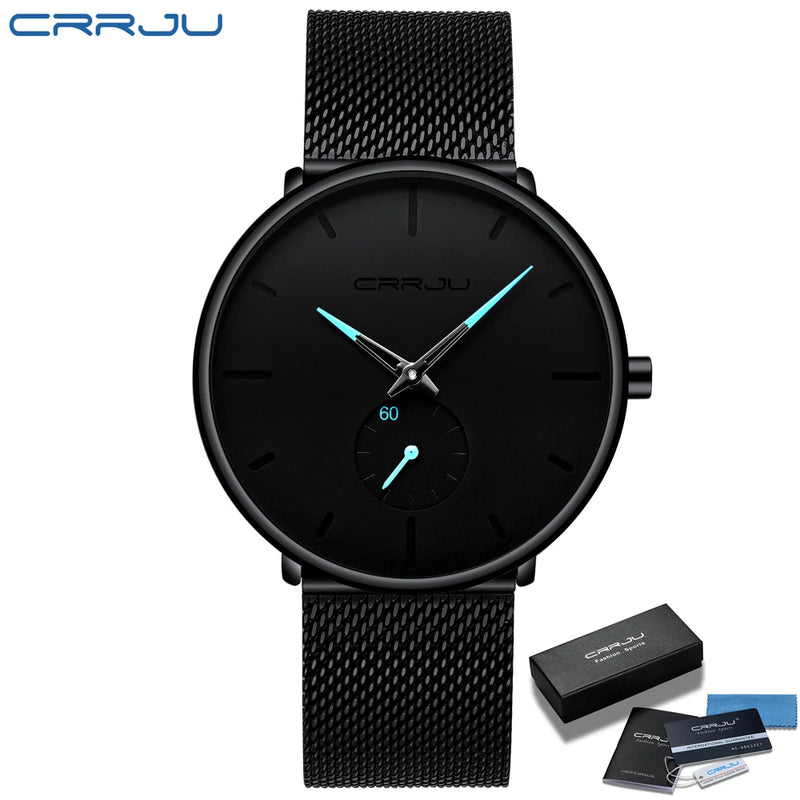 CRRJU Fashion Mens Watches Top Brand Luxury Quartz Watch Men Casual Slim Mesh Steel Waterproof Sport Watch Relogio Masculino - Property & Safety Tradings