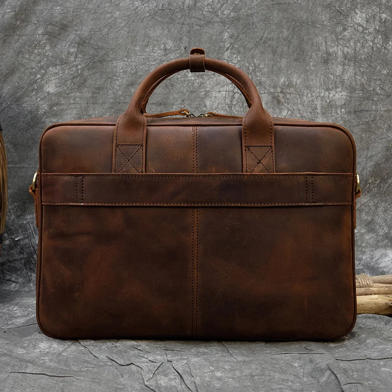 Crazy Horse Genuine Leather Men Briefcase Vintage 16 inch Big Business Laptop Handbag Large Cowhide Messenger Shoulder Bag Man