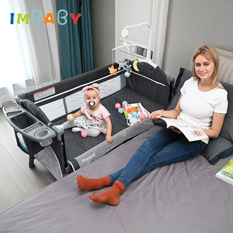 IMBABY Newborn Baby Bed Multifunctional Baby Cribs Foldable Baby Cot With Diaper Table Crib Cradle Double Decker Cribs for Baby - PST PS Tradings