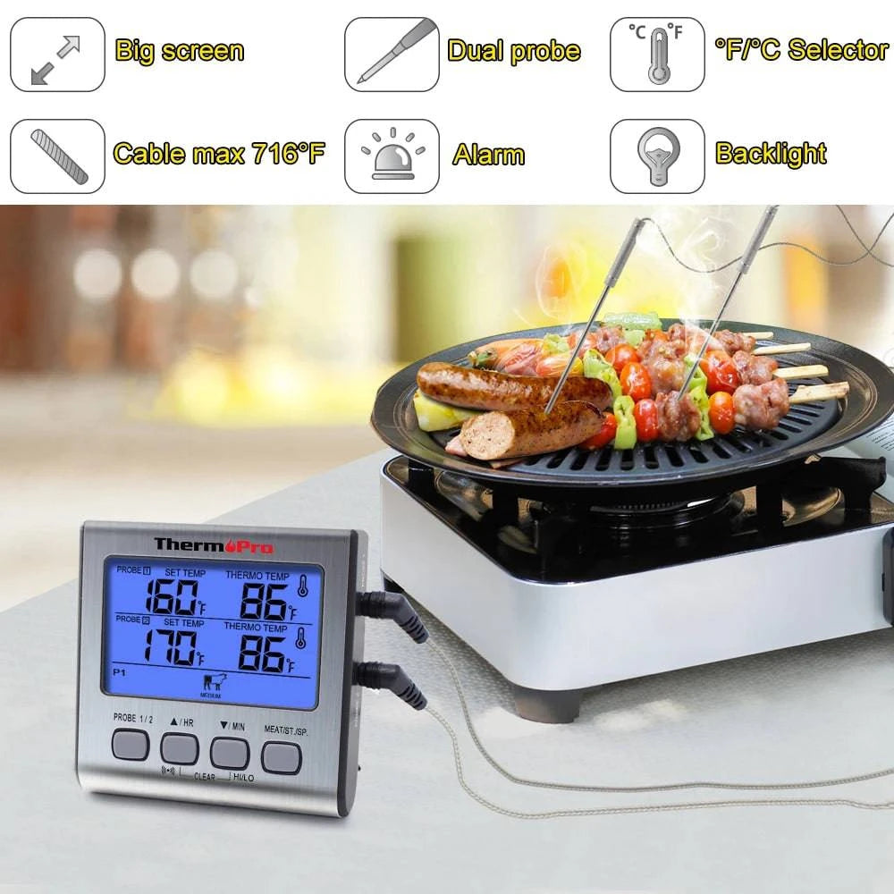 ThermoPro TP17 Dual Probes Digital Outdoor Meat Thermometer Cooking BBQ Oven Thermometer with Big LCD Screen For Kitchen - Property & Safety Tradings