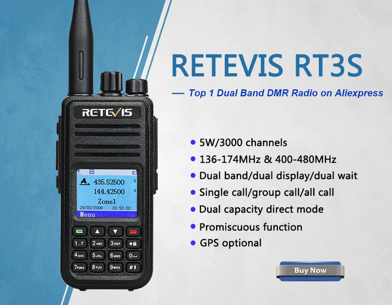 Retevis RT3S Walkie Talkie DMR Радио UHF VHF Цифровая любительская радиостанция 5 Вт Дальнего действия Любительские радиостанции Рации Профессиональный GPS