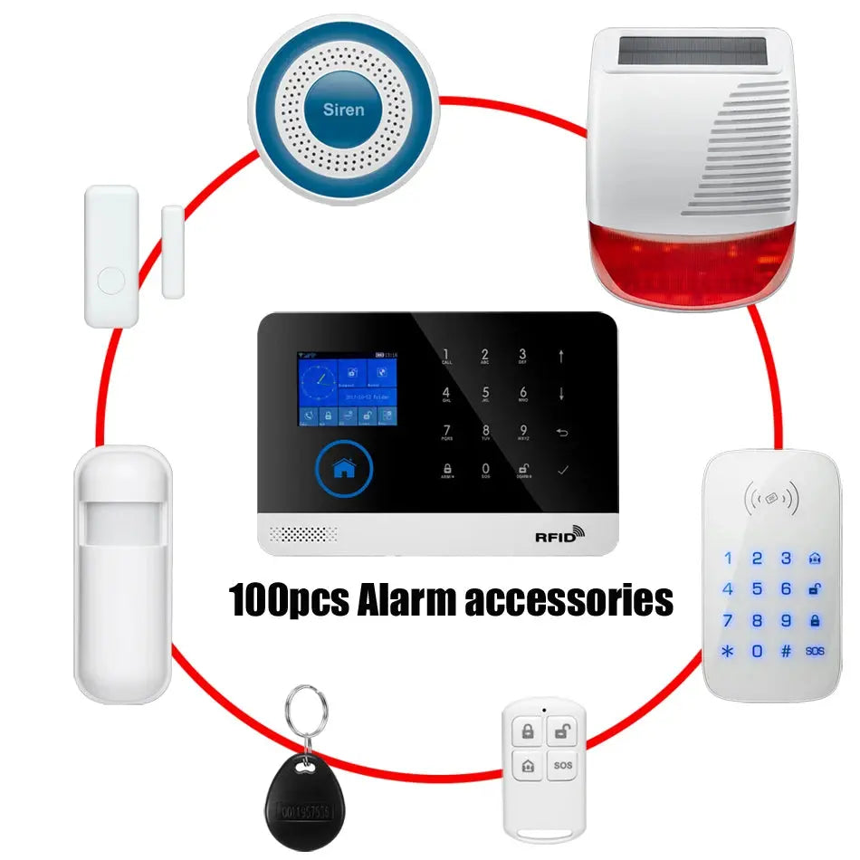 Wireless Tuya APP SIM GSM Home RFID Burglar Security LCD Touch Keyboard WIFI GSM Alarm System Sensor kit Russian,Spanish Voice - Property & Safety Tradings