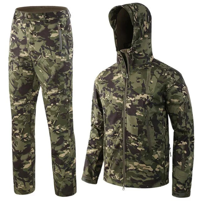 TAD Gear Tactical Softshell Camouflage Jacket Set Men Camping Windbreaker Waterproof Hiking Clothes Set Fleece Outdoors Jacket