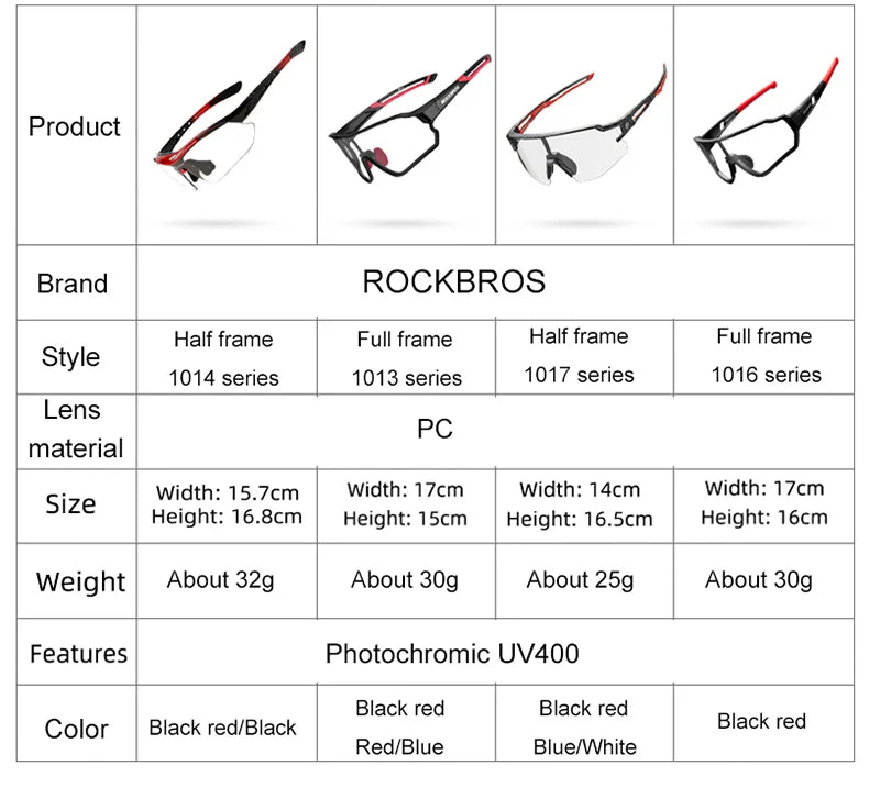 ROCKBROS Photochromic Cycling Glasses Bike Bicycle Glasses Sports Men's Sunglasses MTB Road Cycling Eyewear Protection Goggles - Property & Safety Tradings