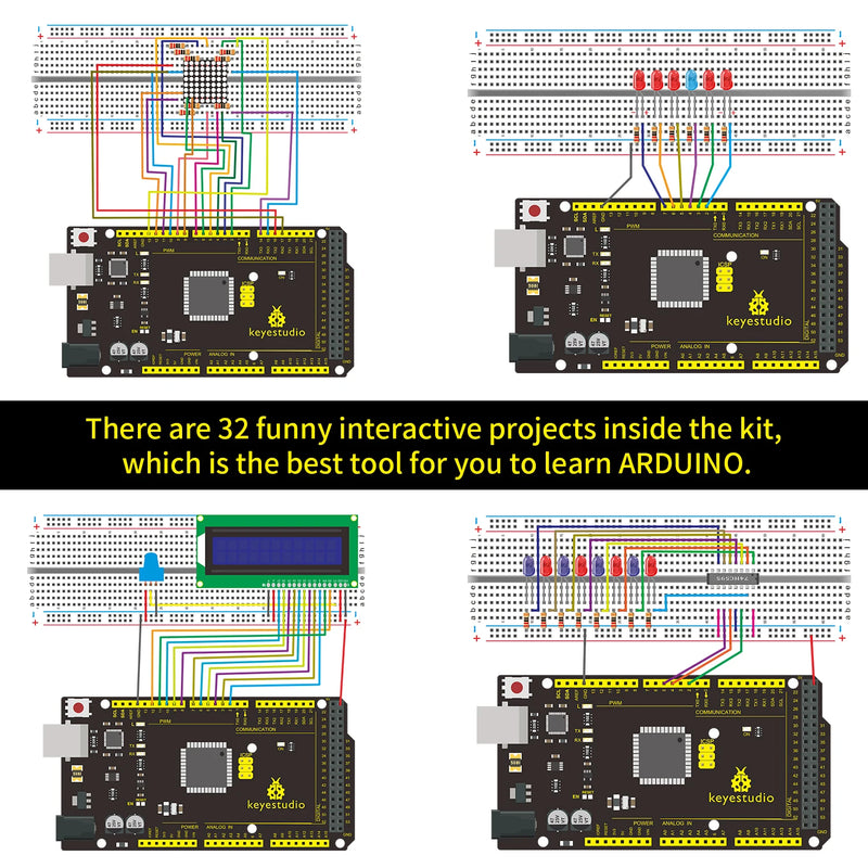 2024 Aktualisierte Version Keyestudio Super Starter Kit für Mega 2560R3 für UNOR3 Board, kompatibel mit Arduino Starter Kit + Tutorial