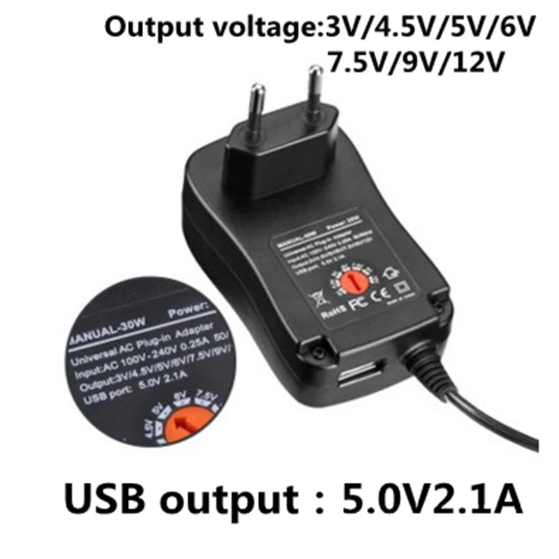 3V 4.5V 5V 6V 7.5V 9V 12V 2A 2.5A AC/DC Adapter Adjustable Power Supply Universal Adaptor Charger for LED Light Bulb Strip CCTV - PST PS Tradings