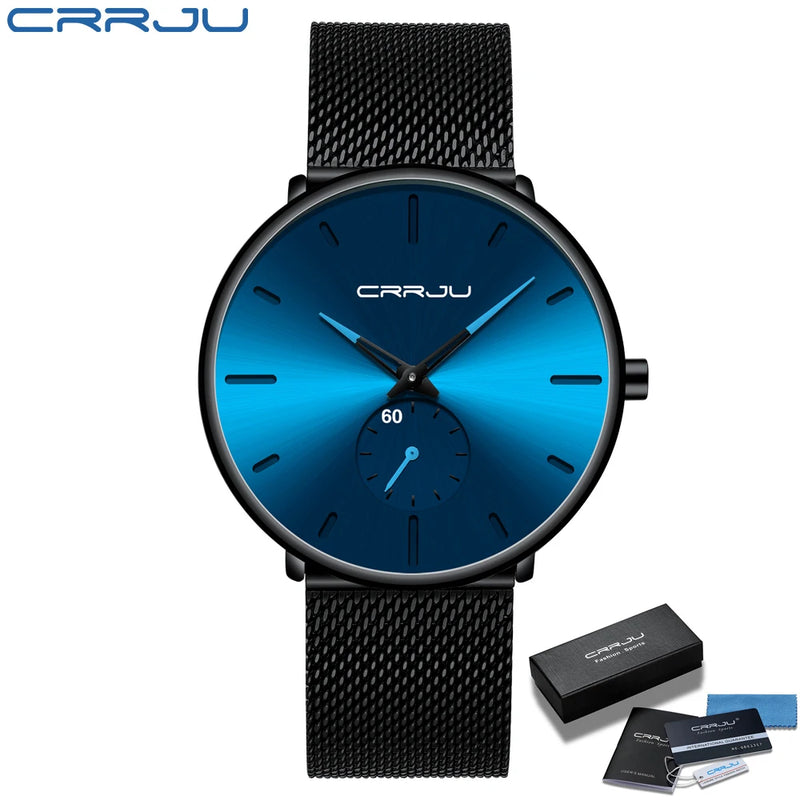 CRRJU Fashion Mens Watches Top Brand Luxury Quartz Watch Men Casual Slim Mesh Steel Waterproof Sport Watch Relogio Masculino - Property & Safety Tradings