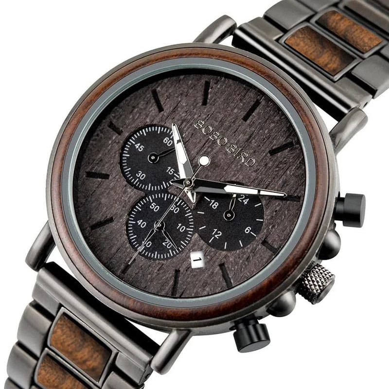 BOBO BIRD Wood Men Watch Relogio Masculino Top Brand Luxury Stylish Chronograph Military Watches Timepieces in Wooden Gift Box - Property & Safety Tradings