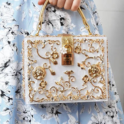 Box Designer evening bag diamond flower Clutch Bag hollow relief Acrylic luxury handbag banquet party purse women's Shoulder bag - Property & Safety Tradings