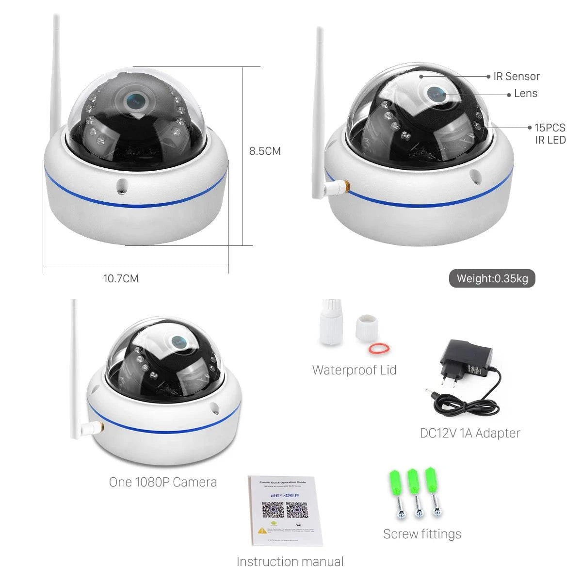 HD1080P Vandal-proof IP Camera WiFi SD Card Slot 64Gb Motion Ai Detect Alert Dome 2MP Audio Security CCTV Camera Xmeye P2P ICSee - Property & Safety Tradings