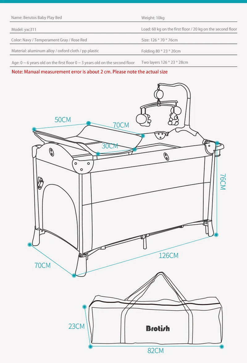 IMBABY Newborn Baby Bed Multifunctional Baby Cribs Foldable Baby Cot With Diaper Table Crib Cradle Double Decker Cribs for Baby - PST PS Tradings