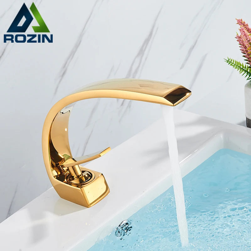 Rozin Bad Gold Becken Wasserhahn Deck Montieren Schwarz Chrom Waschbecken Mixer Wasserhähne Kreative Heißer Kalten Wasser Kran Mischer