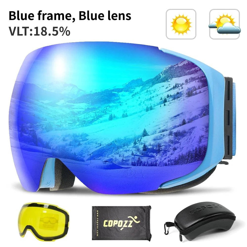 COPOZZ Magnetic Ski Goggles with Quick-Change Lens and Case Set 100% UV400 Protection Anti-fog Snowboard Goggles for Men & Women - Property & Safety Tradings