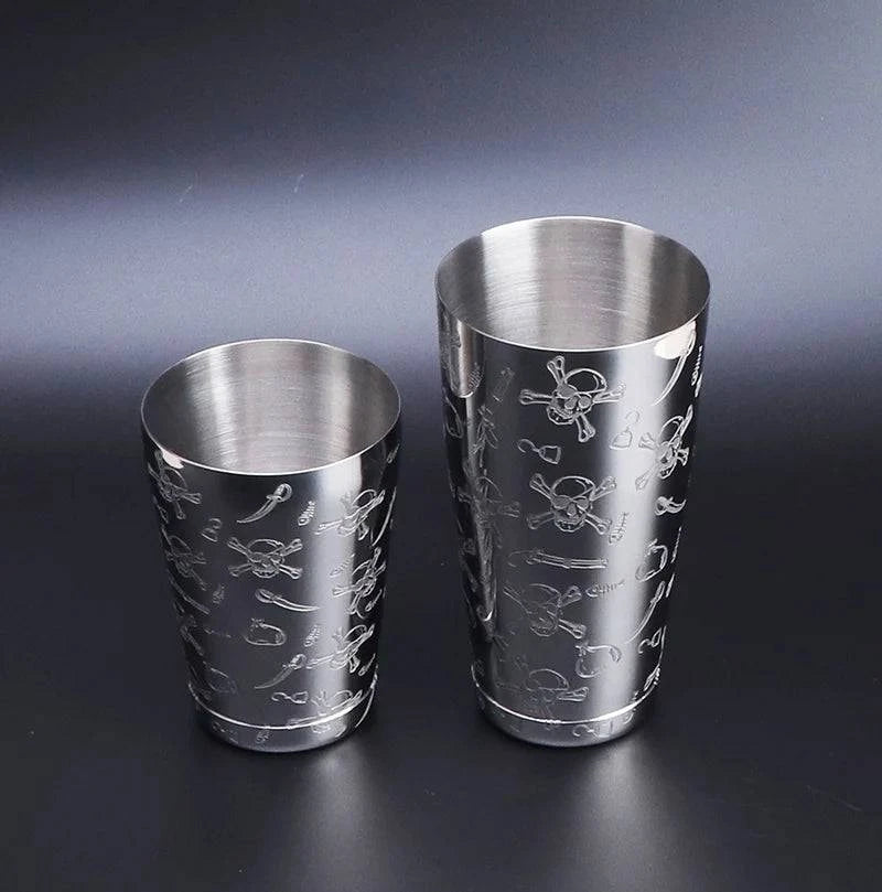 Boston Cocktail Shaker With Etched Pattern Bar Cocktail Shaker Tin Set - 800ml & 500ml - PST PS Tradings