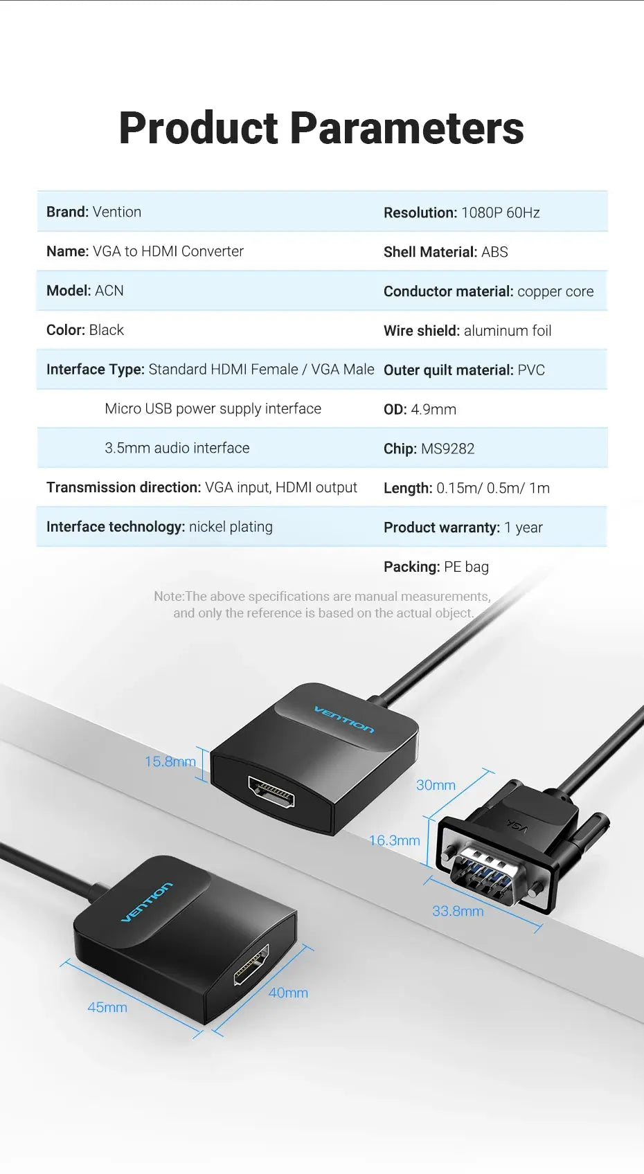 Vention VGA to HDMI Adapter 1080P VGA Male to HDMI Female Converter Cable With Audio USB Power for PS4/3 HDTV VGA HDMI Converter - Property & Safety Tradings