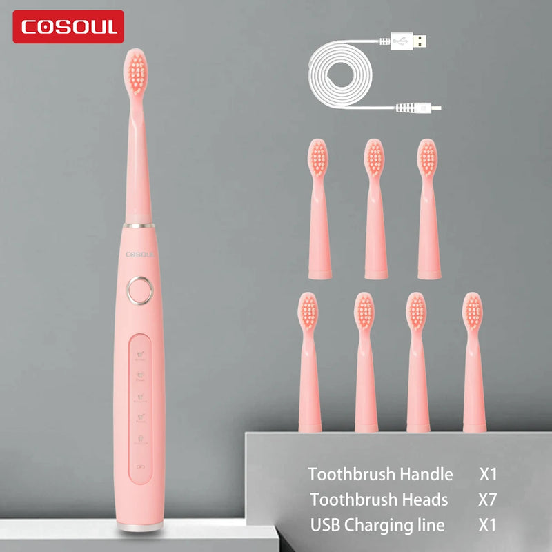 Electric Toothbrush Sonic Rechargeable Top Quality Smart Chip Toothbrush Head Replaceable Whitening Healthy Best Gift ! - PST PS Tradings