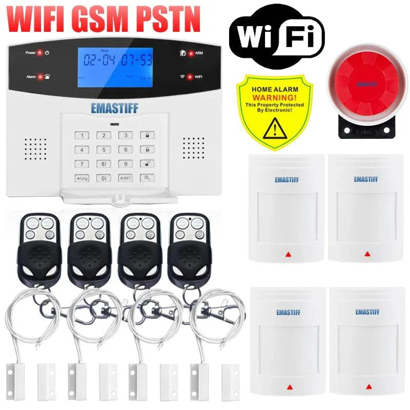 IOS Android APP Wired Wireless Home Security Tuya WIFI PSTN GSM Alarm System Intercom Remote Control Autodial Siren Sensor Kit - Property & Safety Tradings