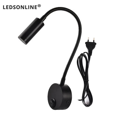 Wand Lampe 3W Home Hotel Loft Nacht Lesen Buch Schwarz Silber Licht Flexiable AUF/OFF Schalter 90-260V Spot LED Lampe