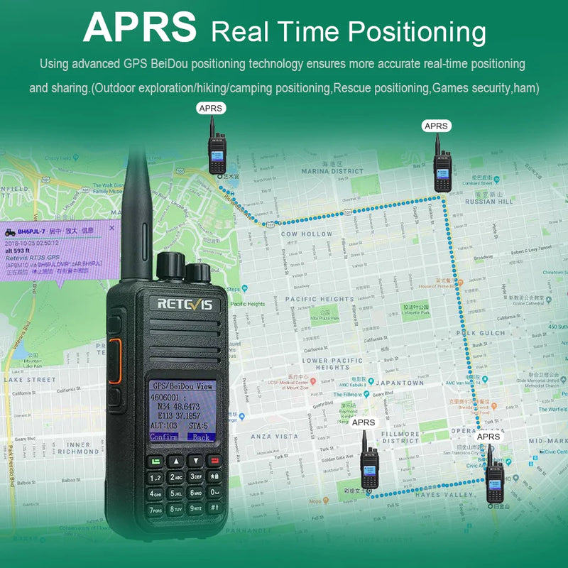 Retevis RT3S Walkie Talkie DMR Радио UHF VHF Цифровая любительская радиостанция 5 Вт Дальнего действия Любительские радиостанции Рации Профессиональный GPS