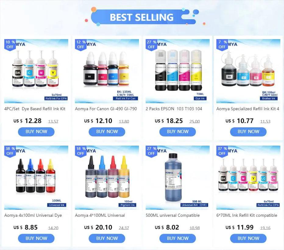 Aomya Refill Dye ink for Canon GI-490 GI 490 790 GI-790 GI-890 Pixma G3100 G1000 G1100 G1400 G2400 G3400 G2000 G2100 Printer/Set - PST PS Tradings