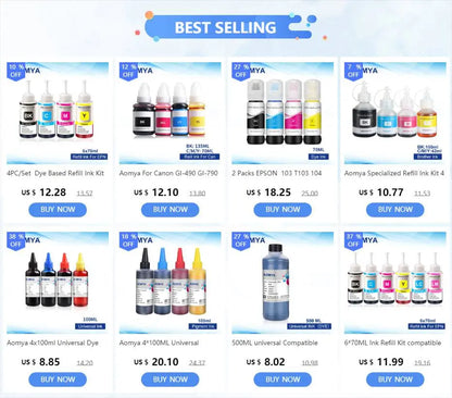 Aomya Refill Dye ink for Canon GI-490 GI 490 790 GI-790 GI-890 Pixma G3100 G1000 G1100 G1400 G2400 G3400 G2000 G2100 Printer/Set - PST PS Tradings