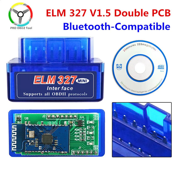 Super Mini ELM327 V1.5 PIC1825K80 Chip Bluetooth-Compatible Double Board OBD2 Diagnostic Tool ELM 327 V1.5 for OBDII Protocols - PST PS Tradings