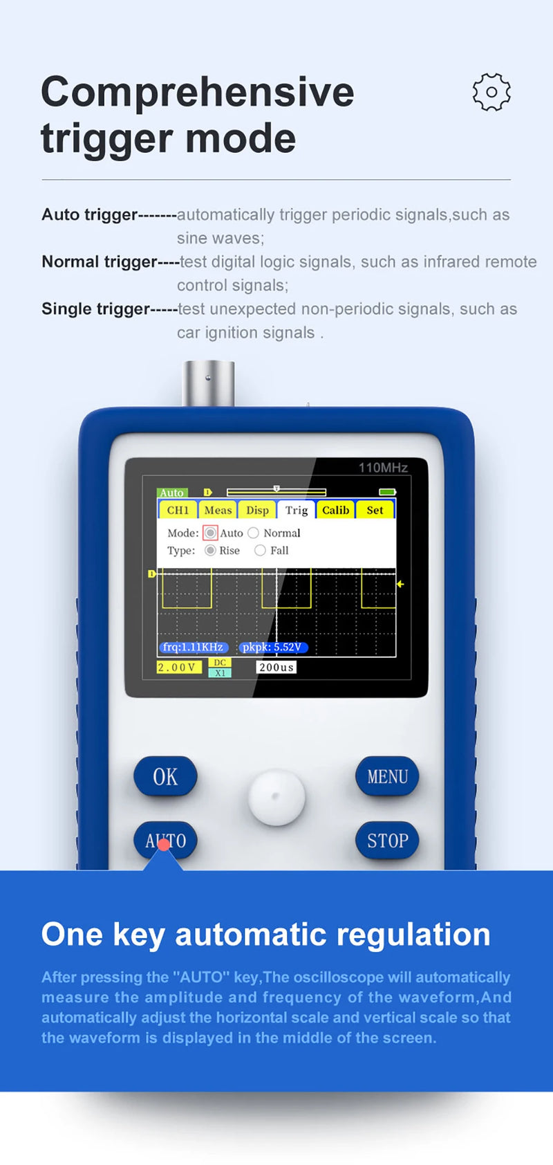 Fnirsi 1 c15 profession elles digitales Oszilloskop 110MHz analoge Bandbreite 500 ms/s Abtastrate unterstützt 1kHz Rechteck welle 400V.