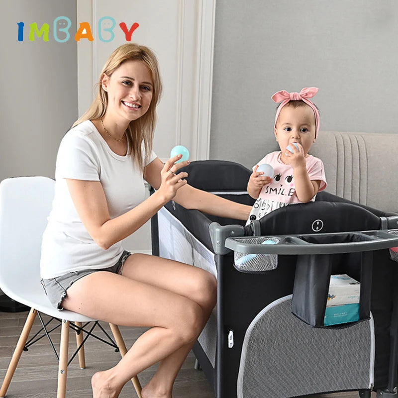 IMBABY Newborn Baby Bed Multifunctional Baby Cribs Foldable Baby Cot With Diaper Table Crib Cradle Double Decker Cribs for Baby - PST PS Tradings