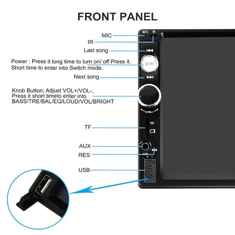 Podofo 2 Din Car Radio 7" Bluetooth Stereo 2din Video Multimedia Player Autoradio Touch Screen Auto Radio For Universal VW Kia - PST PS Tradings