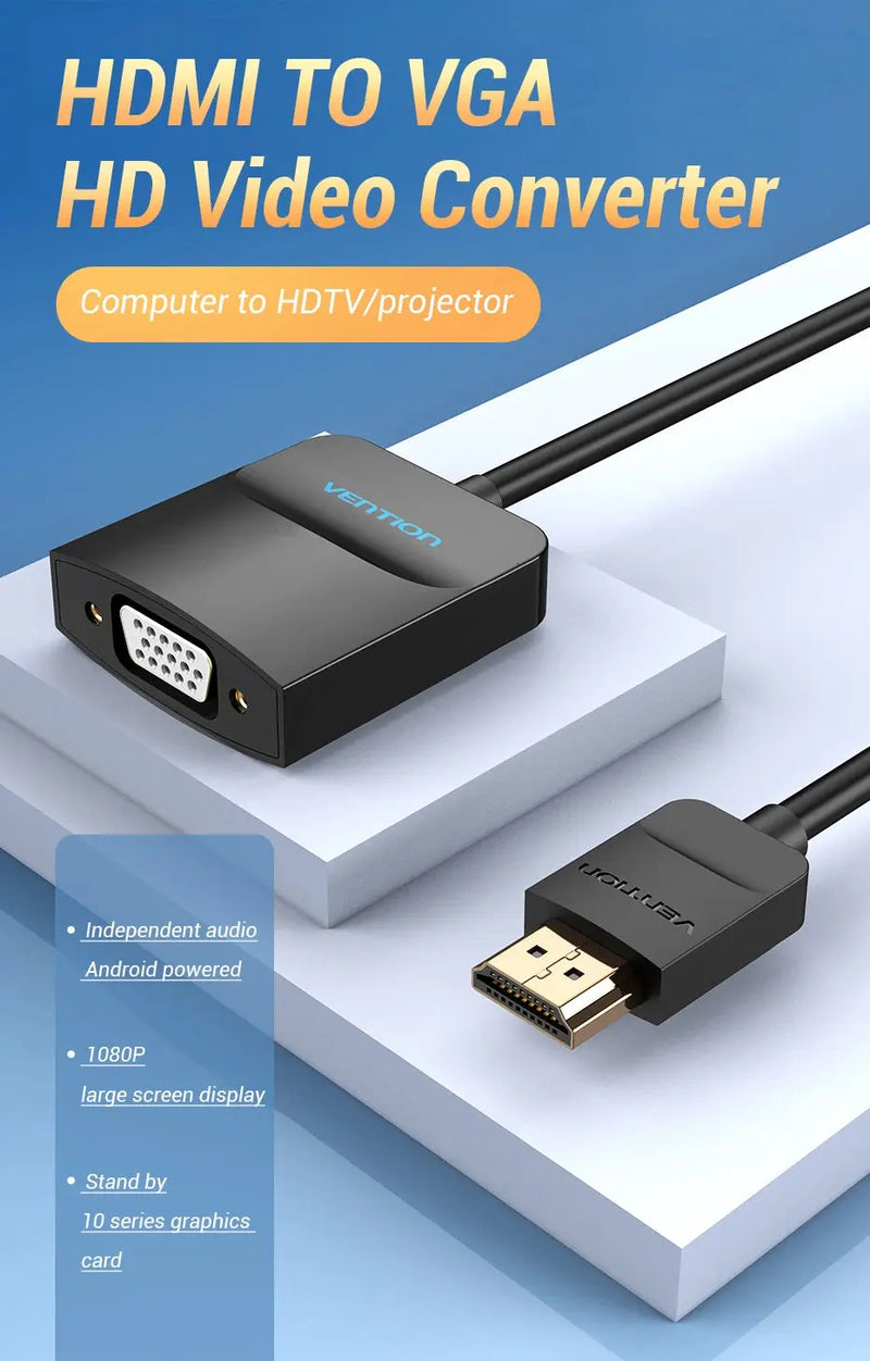 Vention HDMI to VGA adapter Digital to Analog Video Audio Converter Cable 1080p for Xbox 360 PS3 PS4 PC Laptop TV Box Projector - Property & Safety Tradings