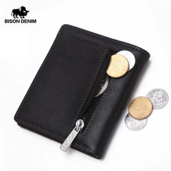 BISON DENIM Fashion Purse Men's Genuine Leather Wallet RFID Blocking Mini Wallet Male Card Holder Small Zipper Coin Purse W9317 - Property & Safety Tradings